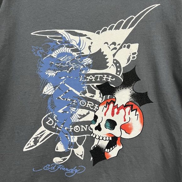 Ed Hardy NEW Men's Size XXL Crewneck Steel Gray S/S T-Shirt Eagle Skull Cotton - Picture 6 of 8